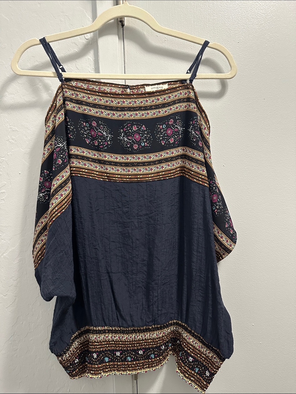 Umgee Navy Floral Border Spaghetti-Strap Cami
